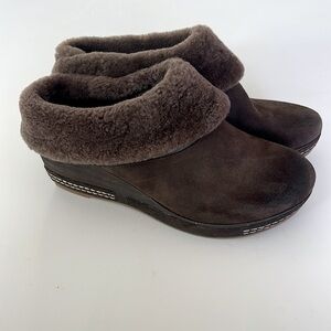 Antelope NO8 Toppa Furry Slip On Wedge Chocolate Suede Comfort Boho Size 8-8.5